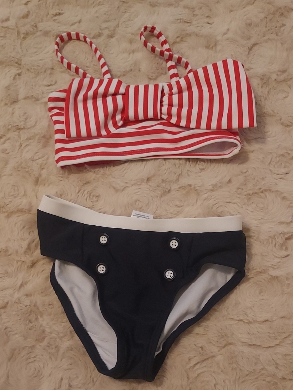 Childrens Two-Piece Nautical Swim Set in Red & Navy